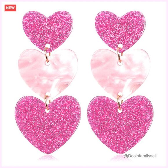 Jewelry - Sparkle Heart Earrings Hypoallergenic Lightweight Romantic Gift Screw Back